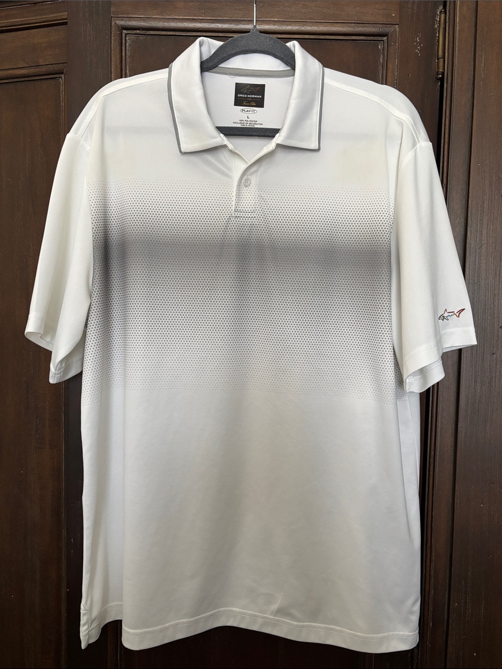 Greg Norman for Tasso Elba White Polo with Gray Gradient and Subtle Dot Pattern
